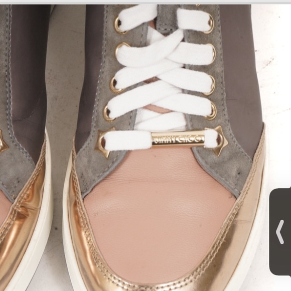 Jimmy Choo Grey Rose Gold Taupe Colorblock Suede Leather Sneakers SZ 35 EU - Picture 3 of 8